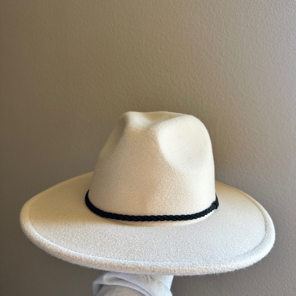 Cream Felt Fedora Hat with Black Band